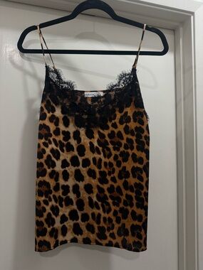 Leopard Lace-Trim Slip Cami in Brown & Black